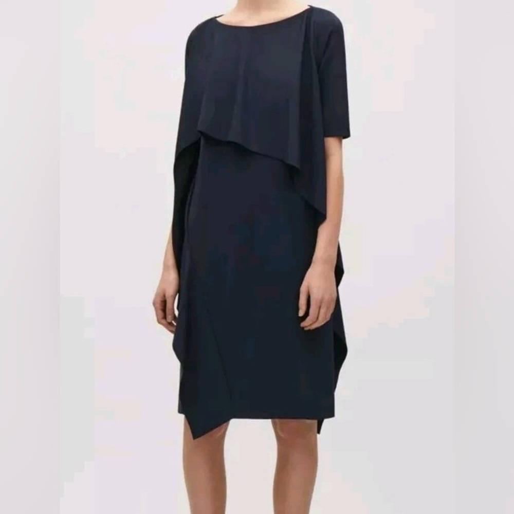 COS Navy‎ Asymmetrical Layered Dress Short Sleeve Minimalist Size XS